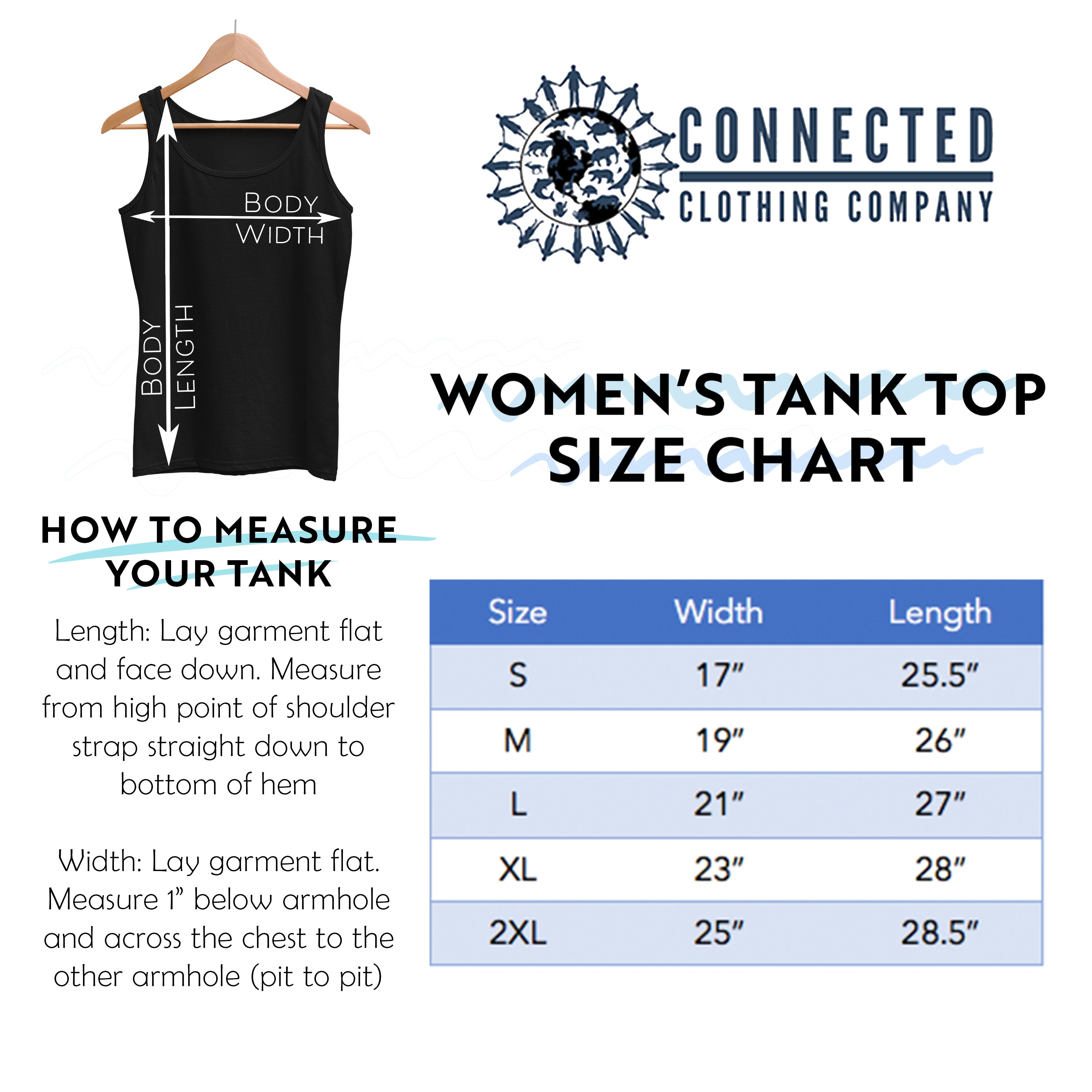 Women's Relaxed Tank Top Size Chart - chinesemandaringarden - Ethically and Sustainably Made - 10% donated to Mission Blue ocean conservation